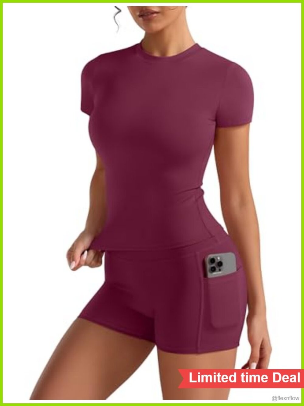 Women's 2 Piece Workout Set Short Sleeve T-Shirt Scrunch Butt Shorts